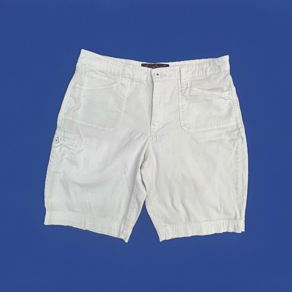 Gloria Vanderbilt White Bermuda Shorts Sz 10 Cotton Stretch 10" Inseam Mid-rise